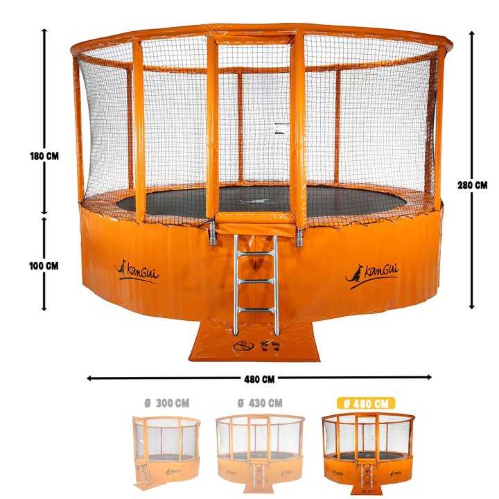 Grand trampoline extérieur pour usage collectif et intensif